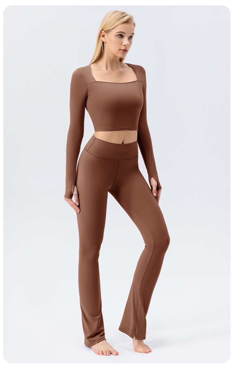 European and American style high-waisted yoga pants for women, tight-fitting slightly flared sports pants, nylon, hip-lifting and tummy-slimming fitness pants