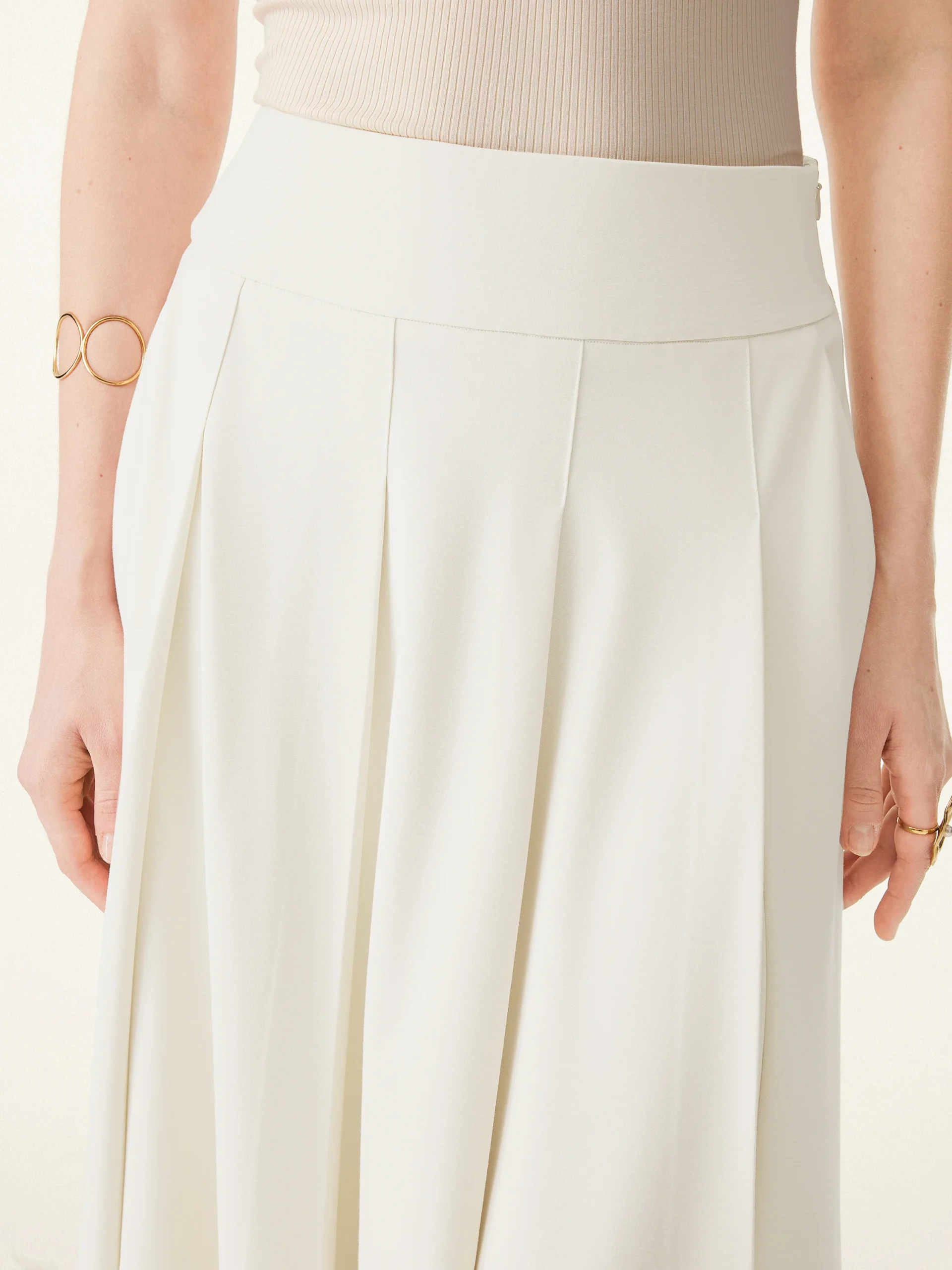 Bamboo Ponte Midi Peated Skirt with Pockets