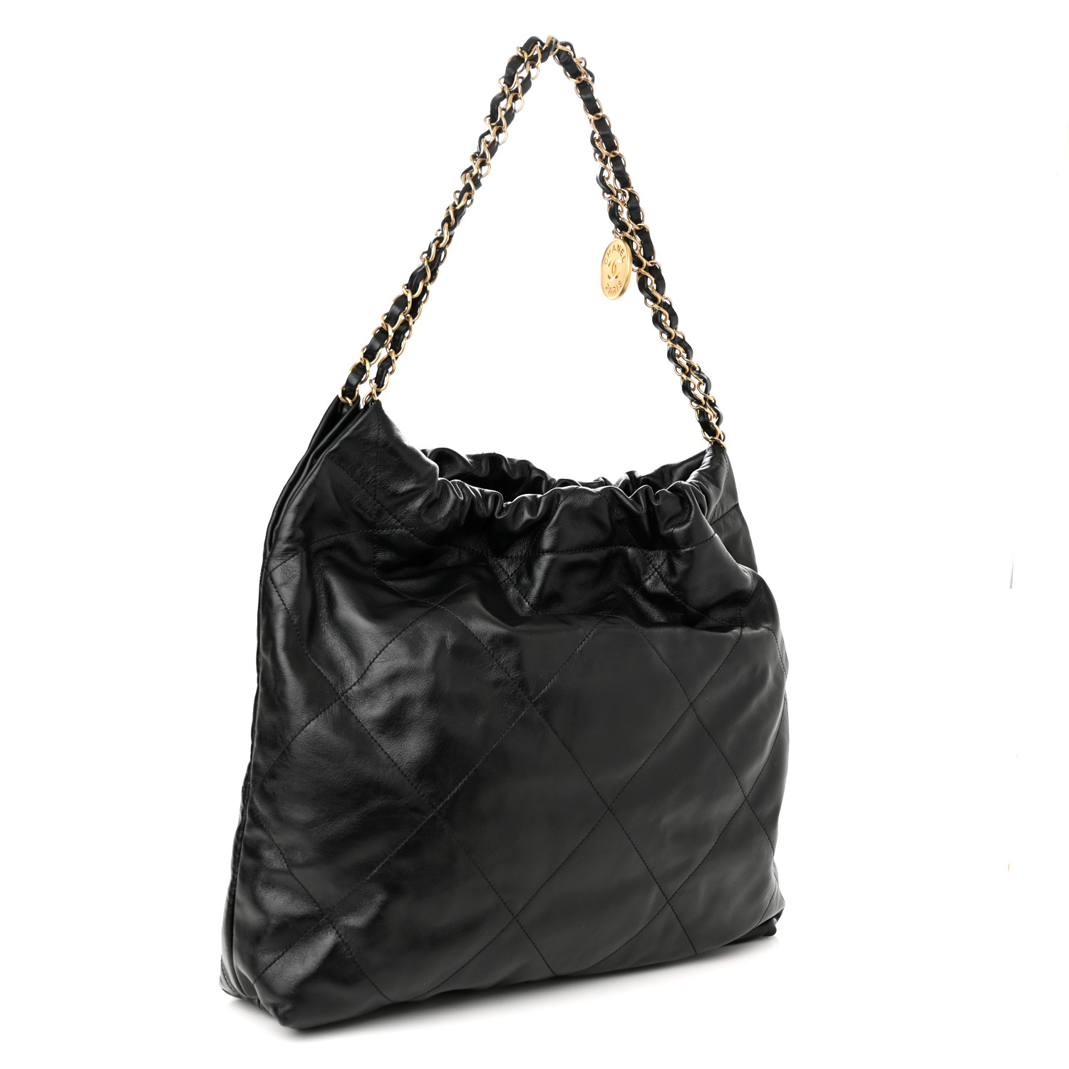 Shiny Calfskin Quilted Small Chanel 22 Black