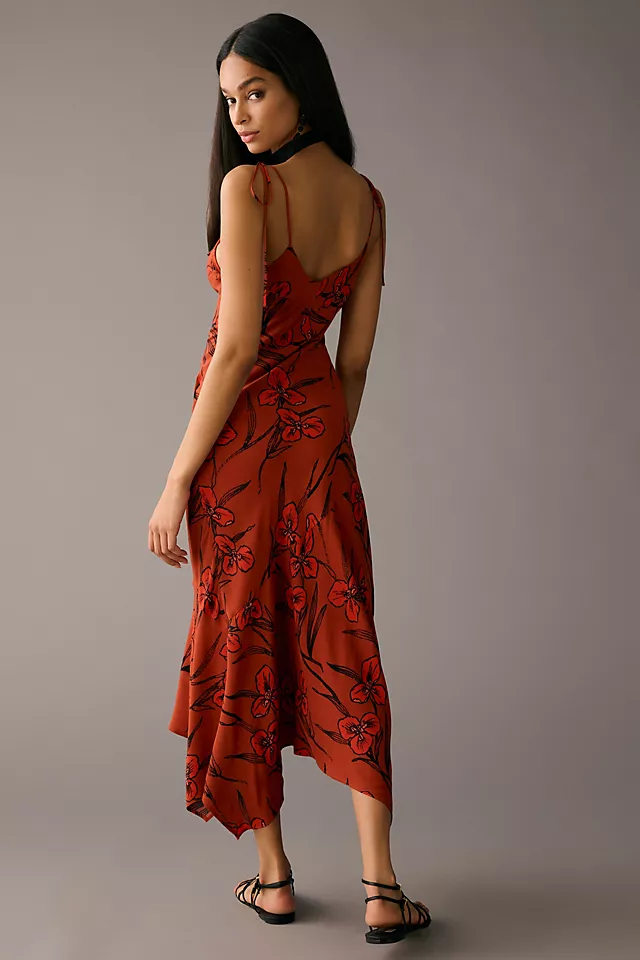 Ruffled V-Neck Slip Dress RED