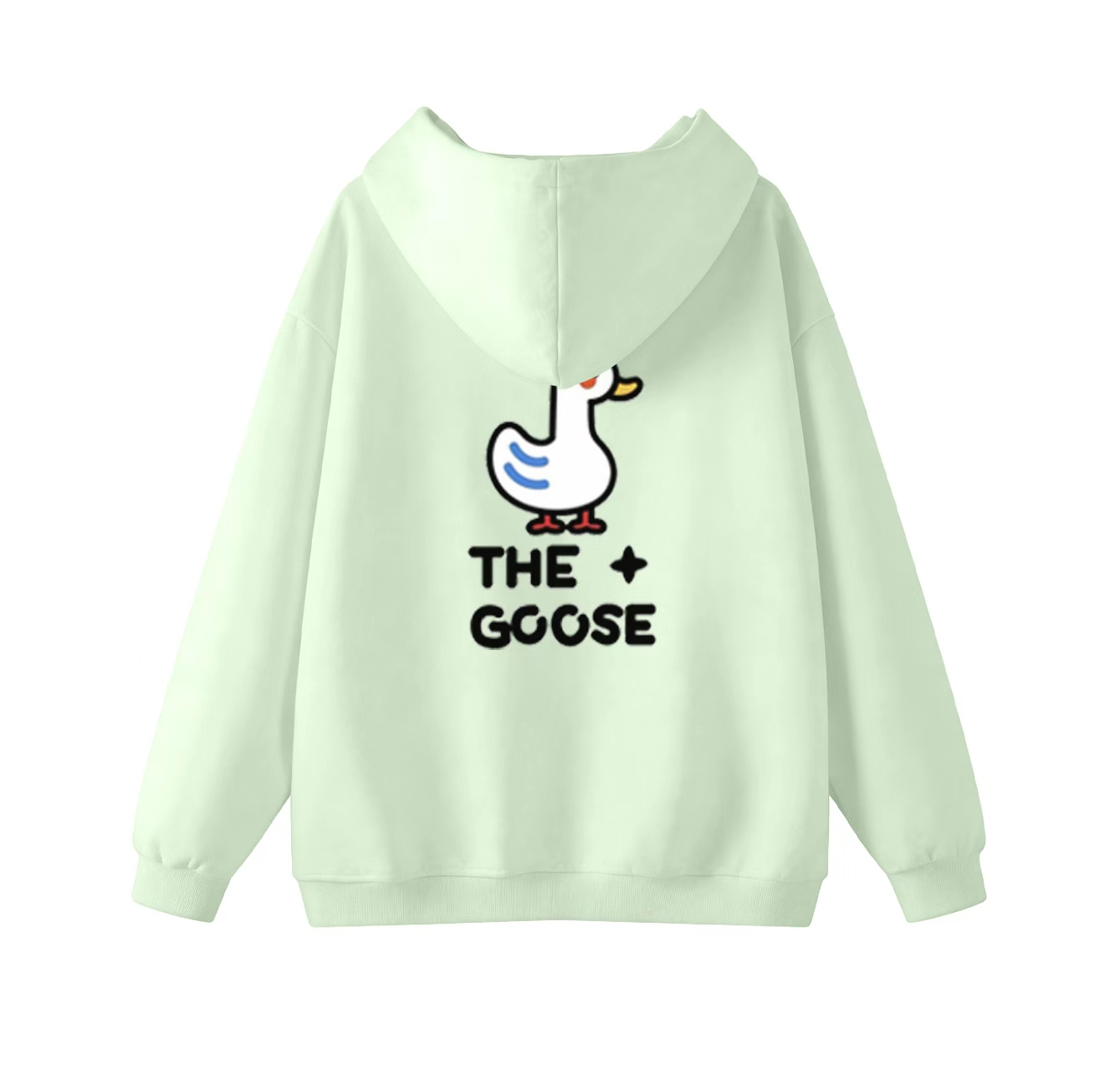 This adorable yellow hooded sweatshirt features a large white goose graphic and is a casual pullover. Its stand-up collar also makes it an ideal choice for winter wear.