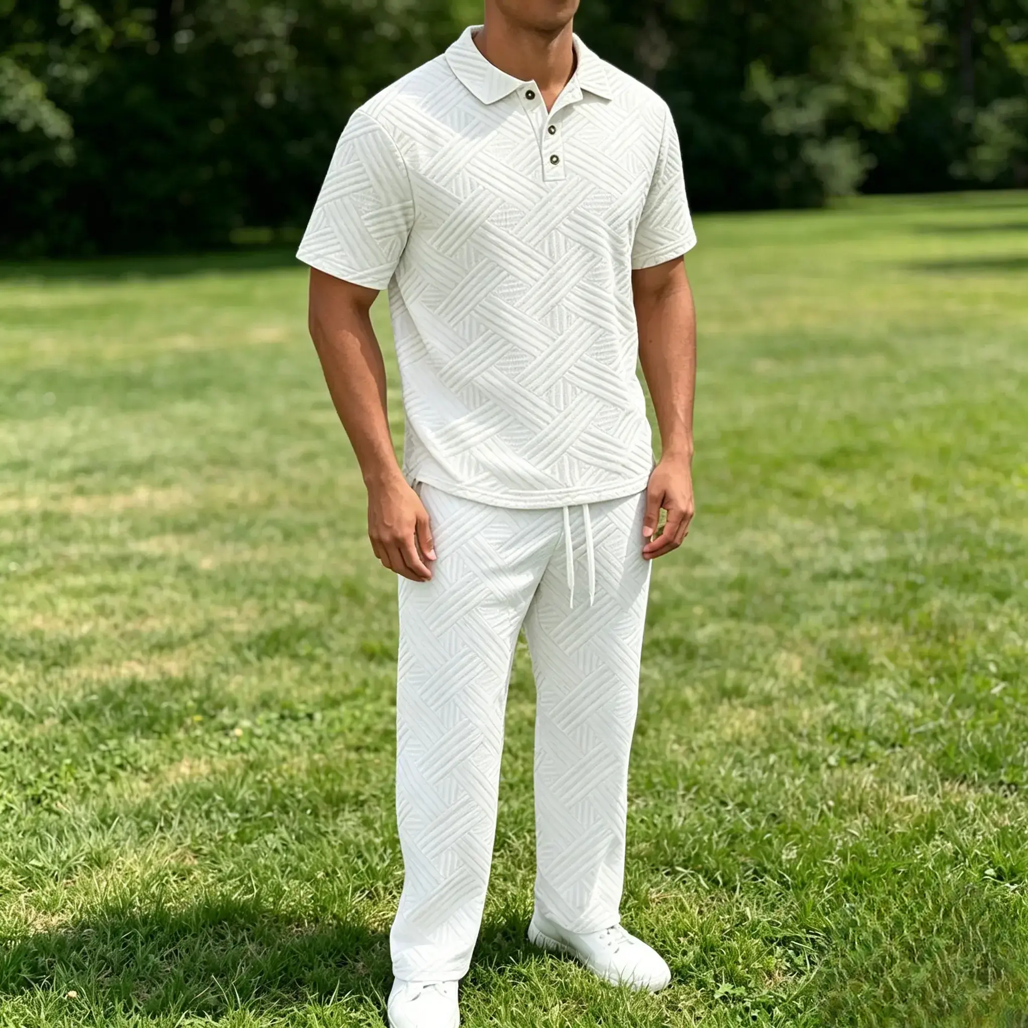 Mivanity Stylish Jacquard Textured Polo Shirt Sets