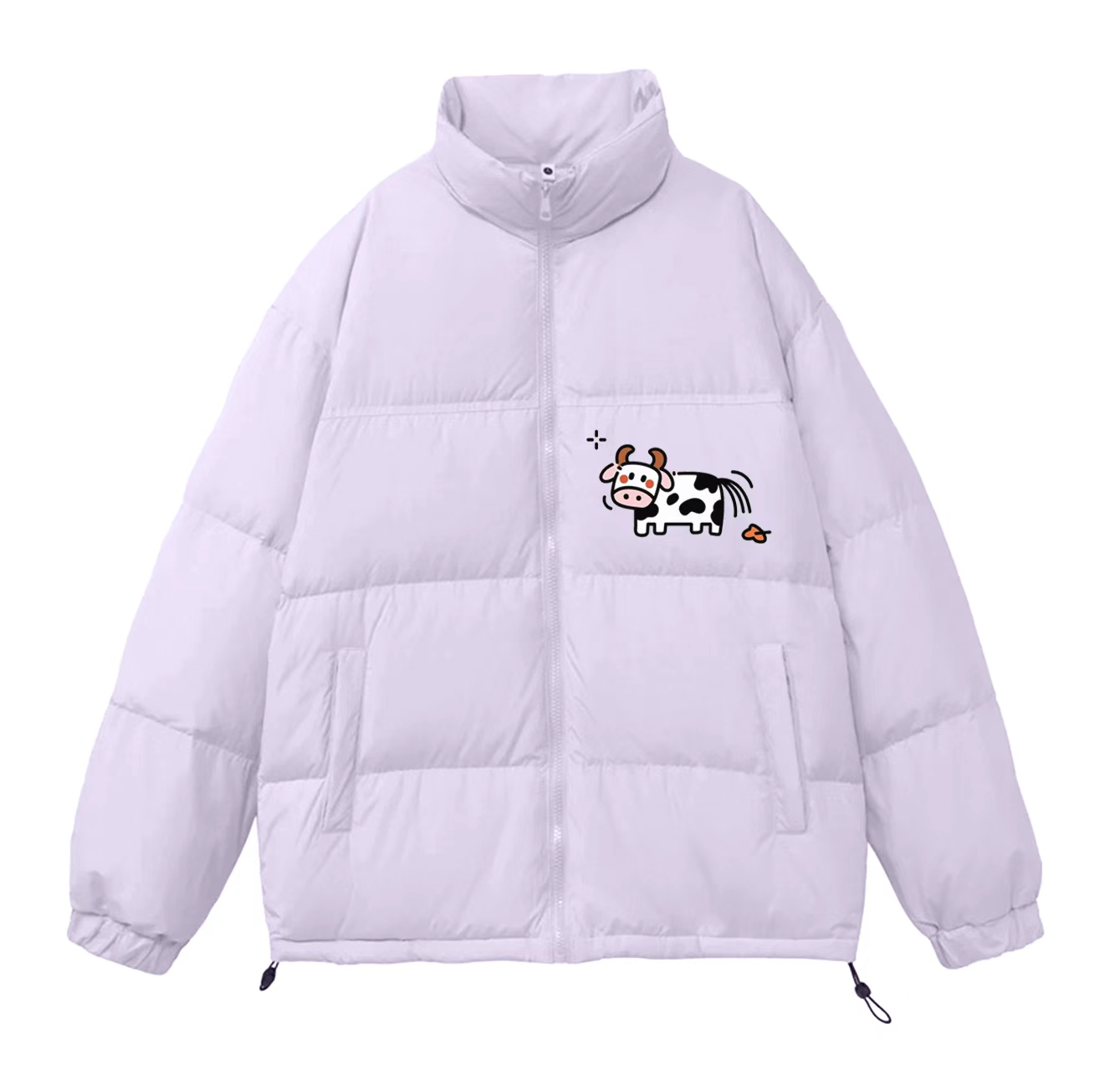 This cow print down jacket is a must-have item in your summer wardrobe. Its stand-up collar design also makes it perfect for winter wear.