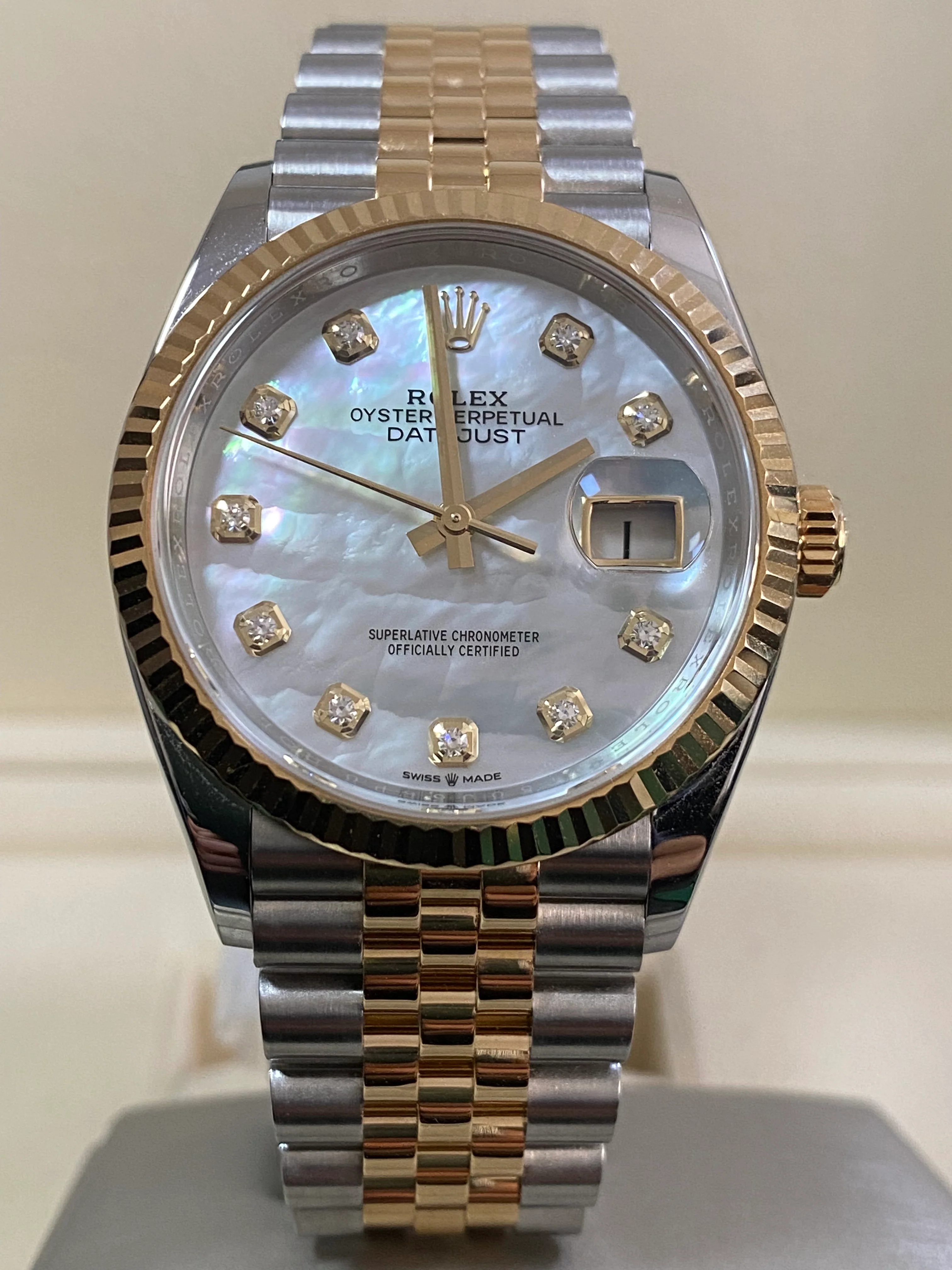 Rolex Yellow Gold Rolesor Datejust 36 - 2019 - Mother-Of-Pearl Diamond Dial - Jubilee Bracelet - 126233 *FULL SET*
