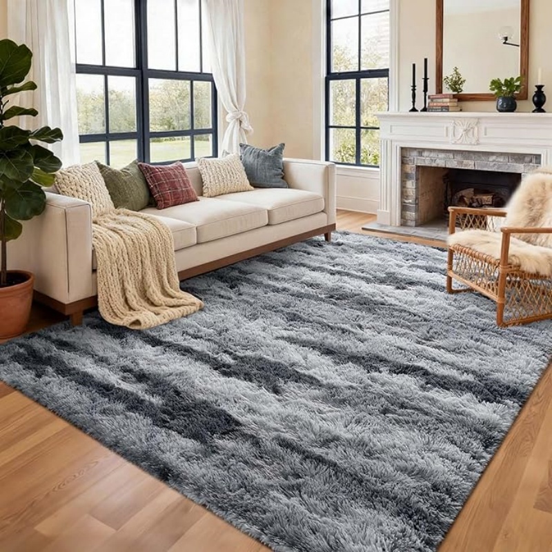 6x9 Ft Large Shag Black Rug for Living Room