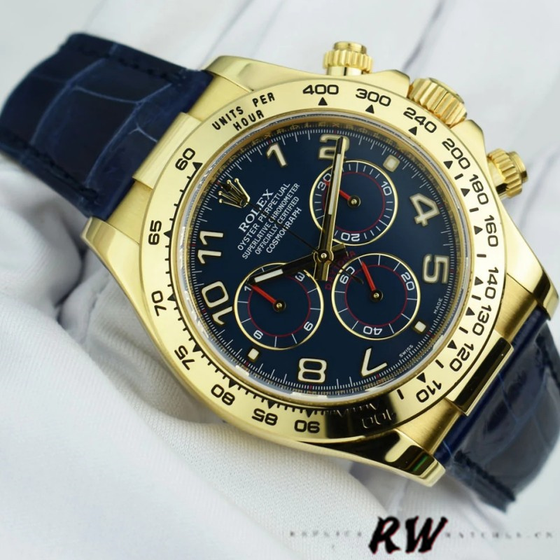 Rolex Cosmograph Daytona 116518 Leather strap Blue Dial 40mm Mens Replica Watch