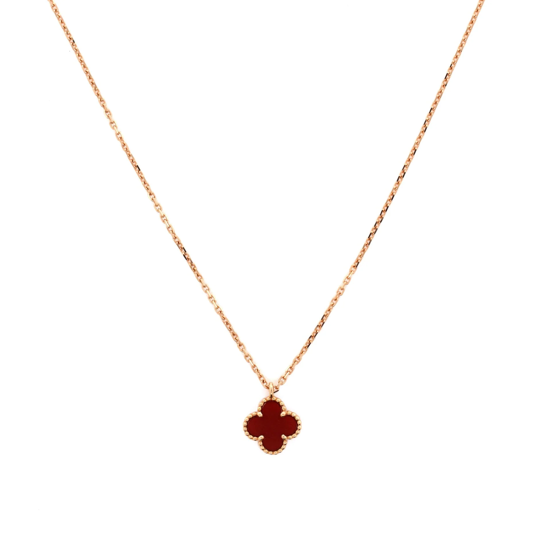 Sweet Alhambra Pendant Necklace 18K Rose Gold and Carnelian