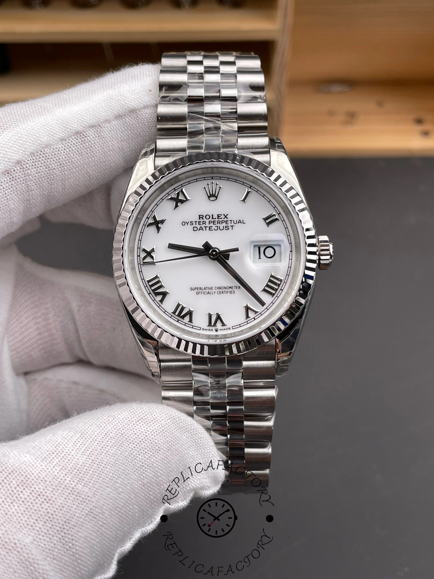 Rolex Datejust 126234 Fluted Bezel White Roman Dial 36MM Unisex Replica Watch