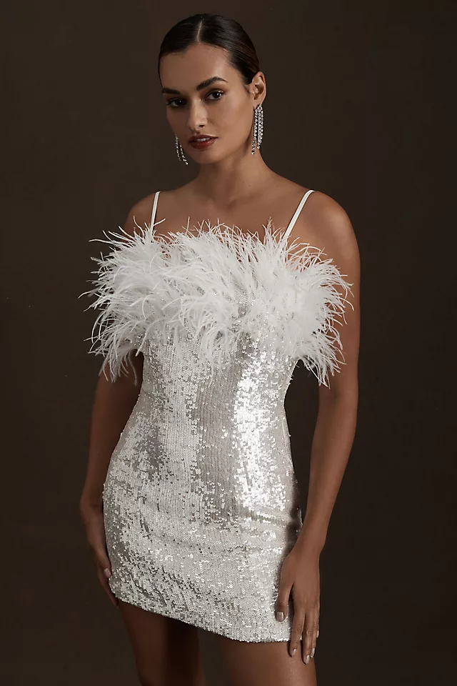 Adele Adelaide Feather & Sequin Mini Dress SILVER