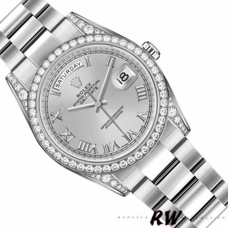 Rolex Day-Date 118389 Silver Roman Numeral Dial 36MM Unisex Replica Watch