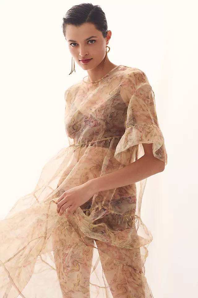 Tiered Sheer Printed Dress NEUTRAL MOTIF
