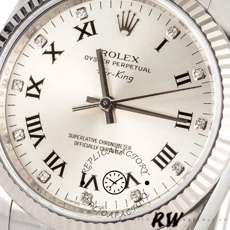 Rolex Oyster Perpetual Air-King 114234 Silver Roman Diamond Dial 41mm Replica Watch