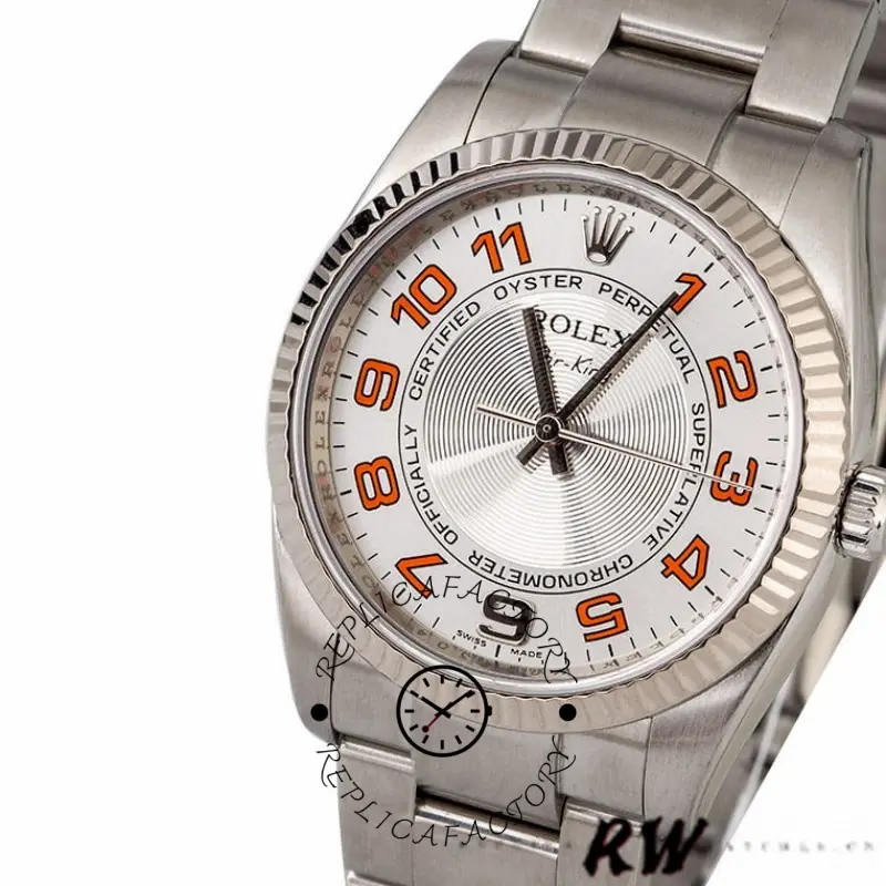 Rolex Oyster Perpetual Air-King 114234 Silver Orange Arabic Dial 34mm Unisex Replica Watch