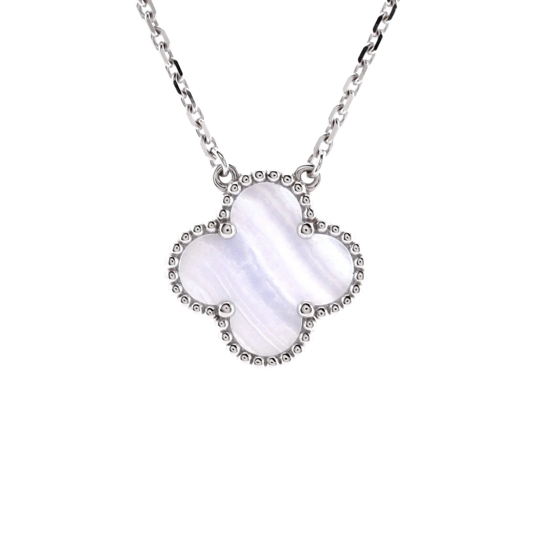 Vintage Alhambra Pendant Necklace 18K White Gold and Chalcedony
