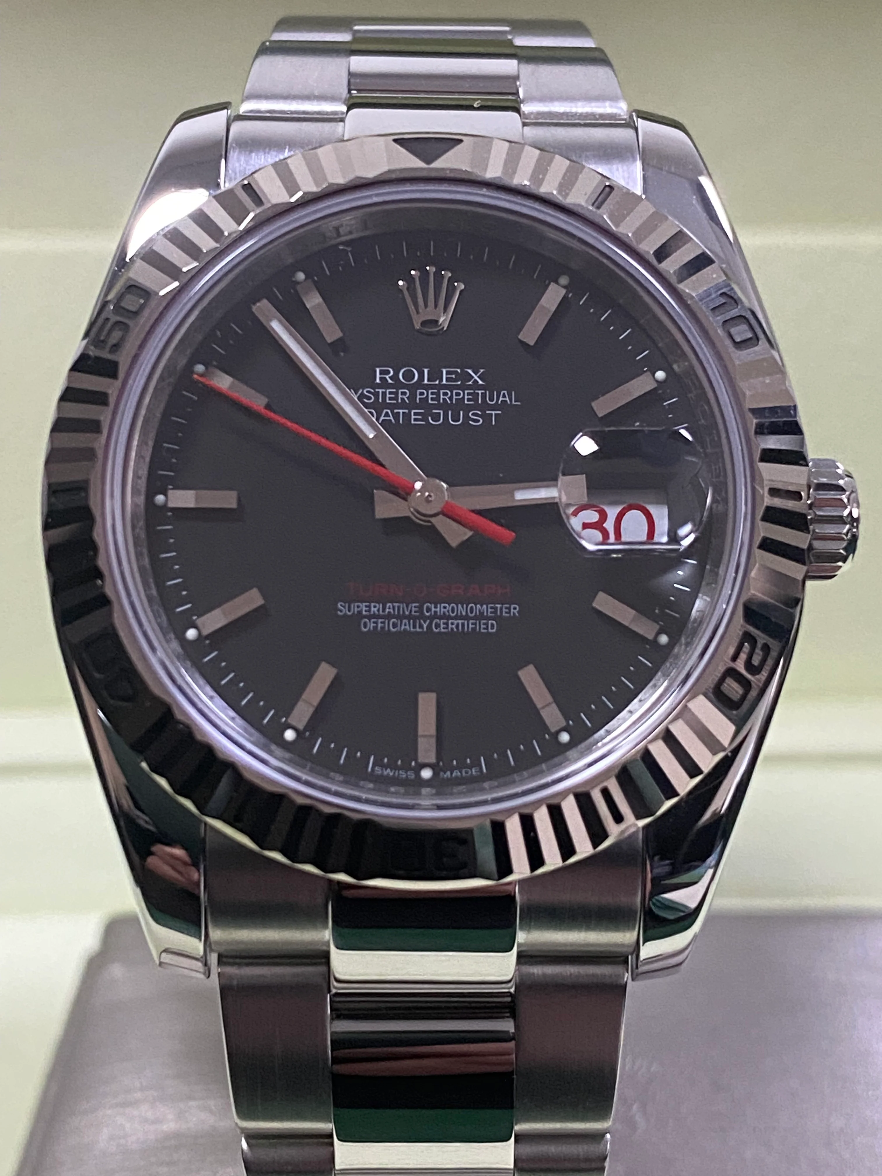 Rolex Steel Datejust 36 Turn-O-Graph - F Serial - Fluted Bezel - Black Index Dial - Oyster Bracelet - 116264