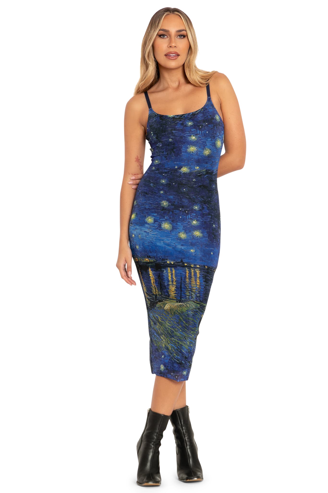 Women’s Starry Print Sheer Mesh Bodycon Dress