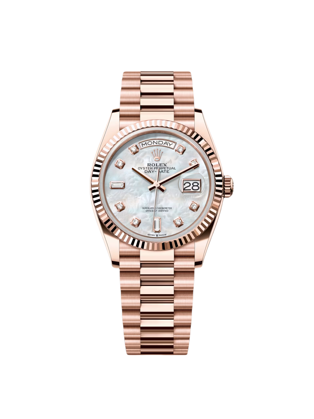【Super Clone】RLX  Day-Date "President" 36mm Everose Mother of Pearl Diamond Dial - 128235