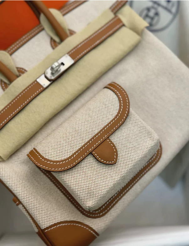 HERMÈS Limited Edition Birkin Cargo 25-35 in Gold Swift leather and Canvas with Palladium hardware customization