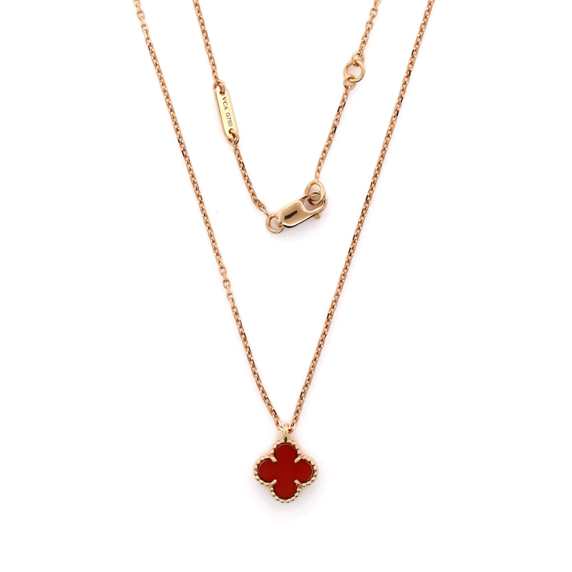 Sweet Alhambra Pendant Necklace 18K Rose Gold and Carnelian