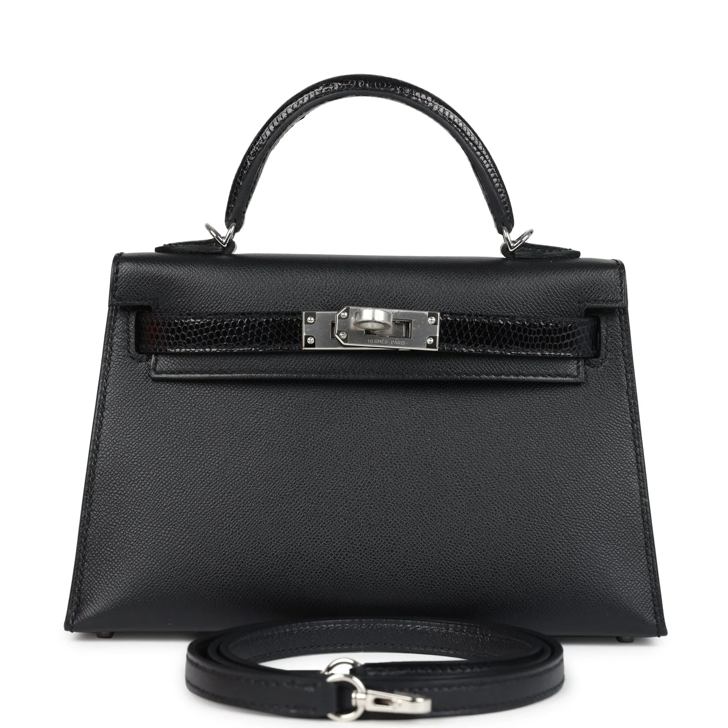 Hermes Kelly Sellier 20 Black Madame and Shiny Varanus Lizard Touch Palladium Hardware