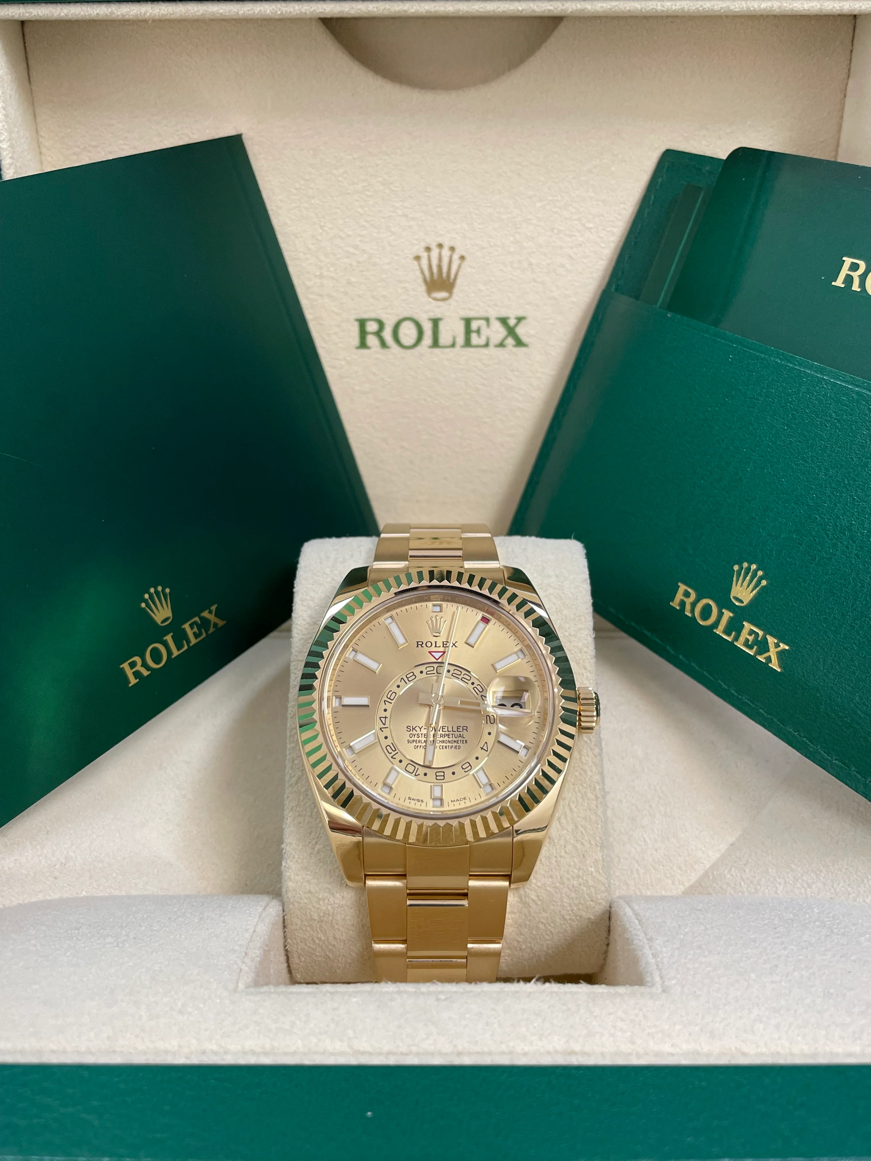 Rolex Yellow Gold Sky-Dweller - 2023 - Champagne Index Dial - Oyster Bracelet - 326938