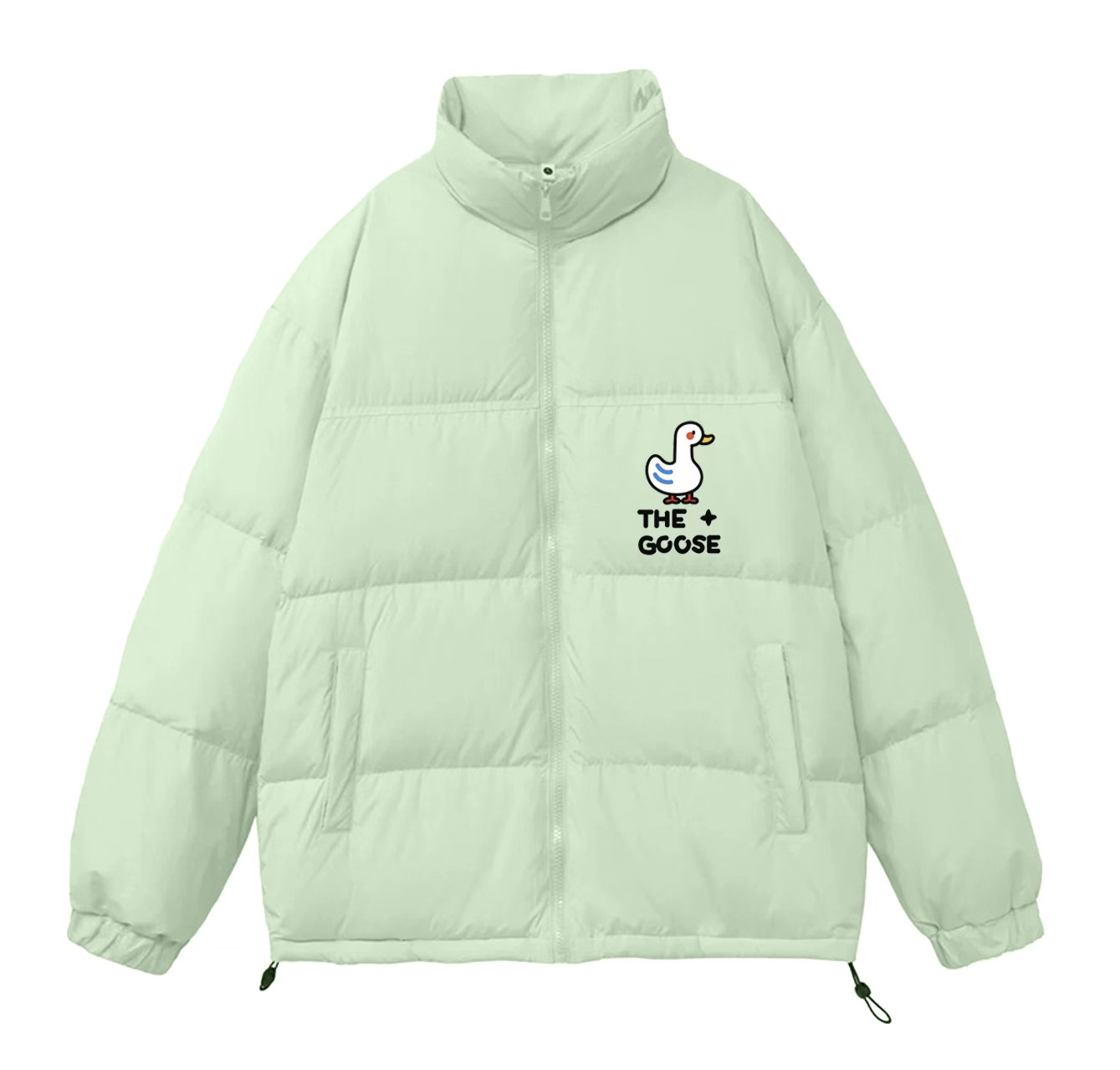 This white goose print down jacket is a must-have for your summer wardrobe. Its stand-up collar design also makes it perfect for winter wear.