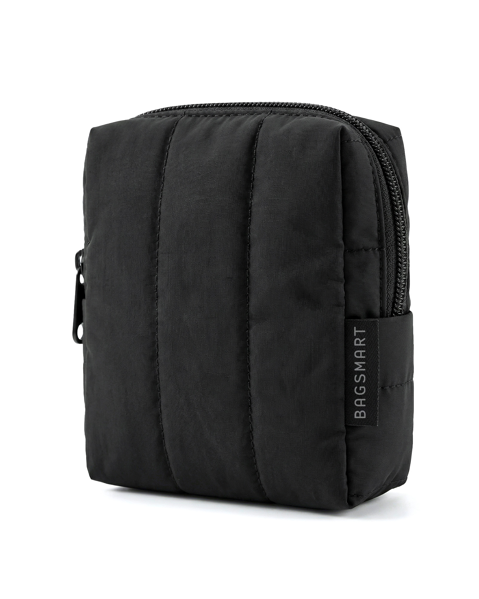 BAGSMART Small Travel Makeup Bag for Purse Toiletry Pouch, Puffy Padded Mini Cosmetics Bag, Cute Make Up Pouch for Women with Slip-in Pocket, Travel Essentials for Toiletries, Black