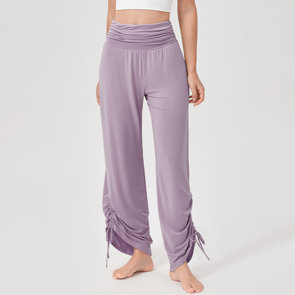 Women's high-waisted, loose-fitting wide-leg yoga pants, soft and breathable, sporty casual trousers with pleats, suitable for fitness and dance.