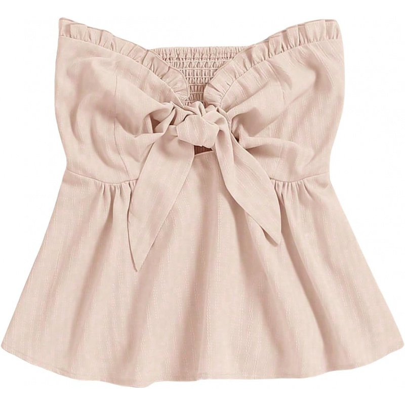 AURETOP Women's Frill Trim Tie Front Tube Top