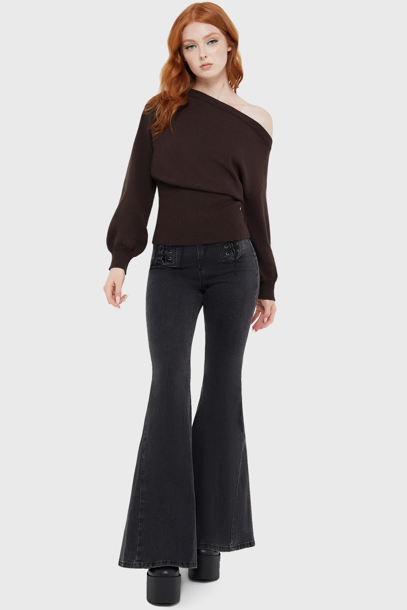 Brown Gothic Style Long‑Sleeve Slim Fit Casual Top