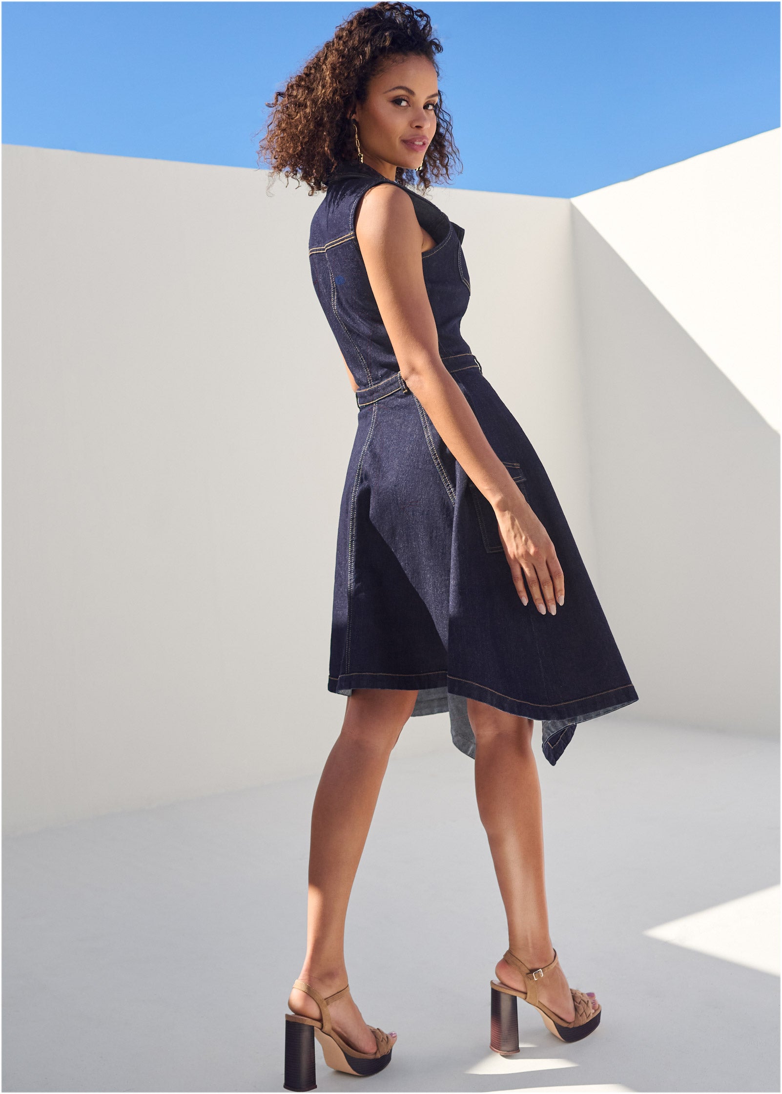 Button-Front Denim Dress – Indigo Blue