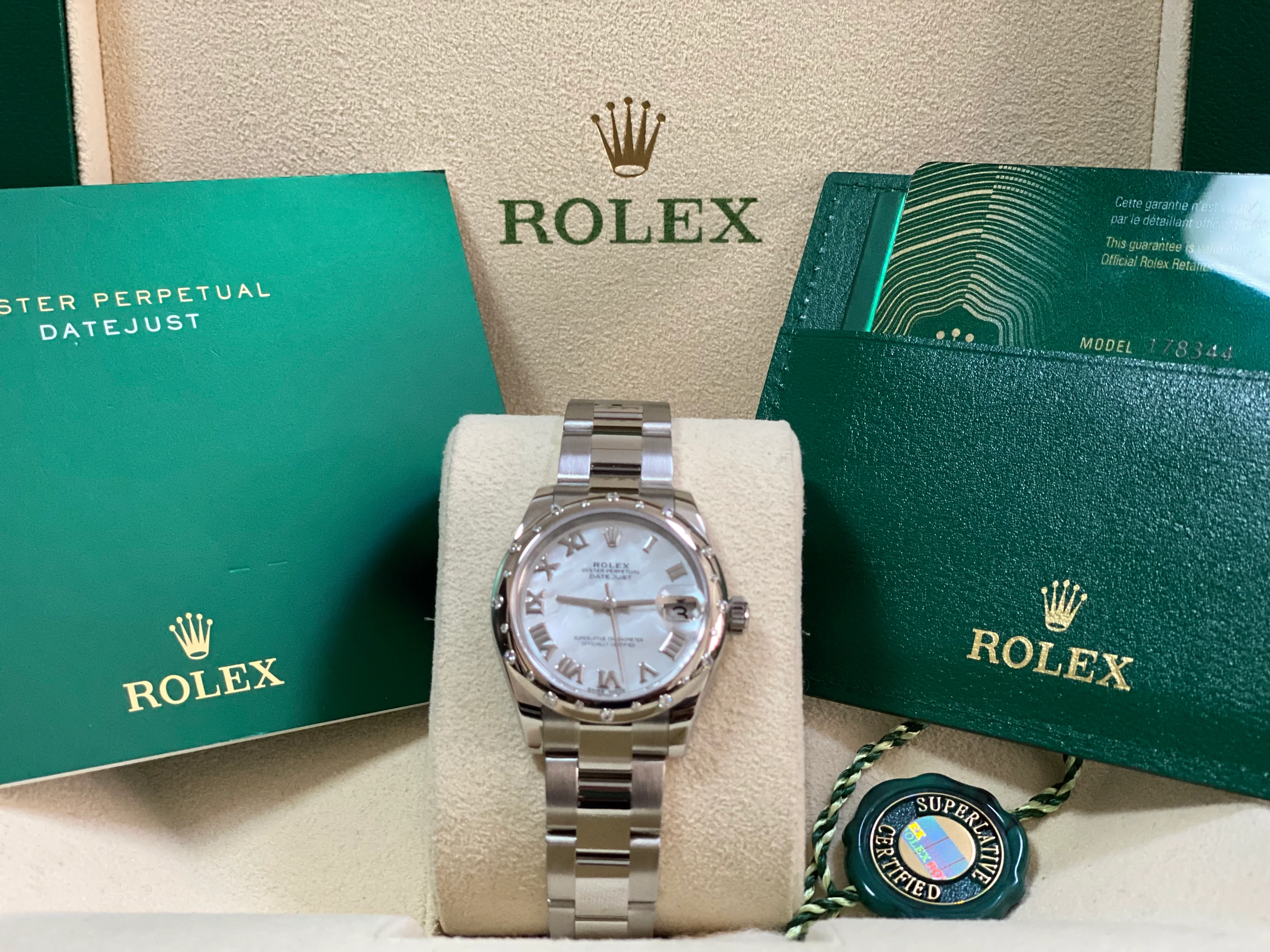 Rolex Steel and White Gold Datejust 31 - 2020 - Diamond Bezel - Mother-Of-Pearl Roman Dial - Oyster Bracelet - 178344