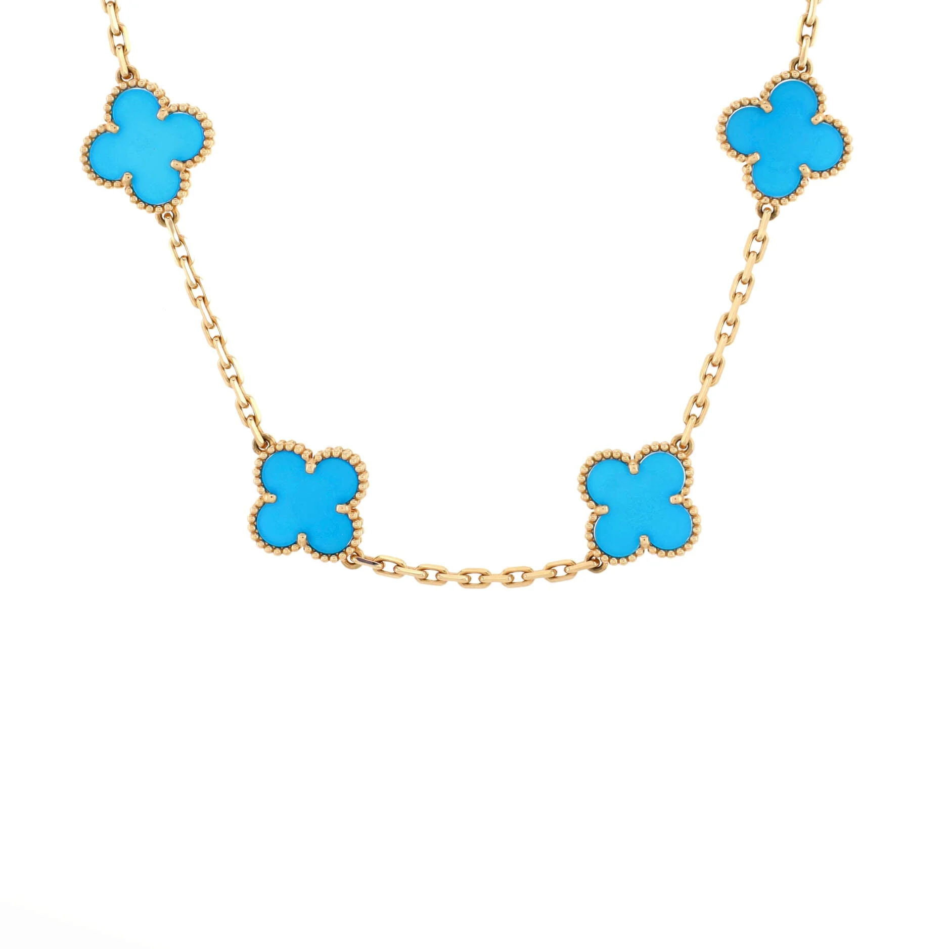 Vintage Alhambra 10 Motifs Necklace 18K Yellow Gold and Agate
