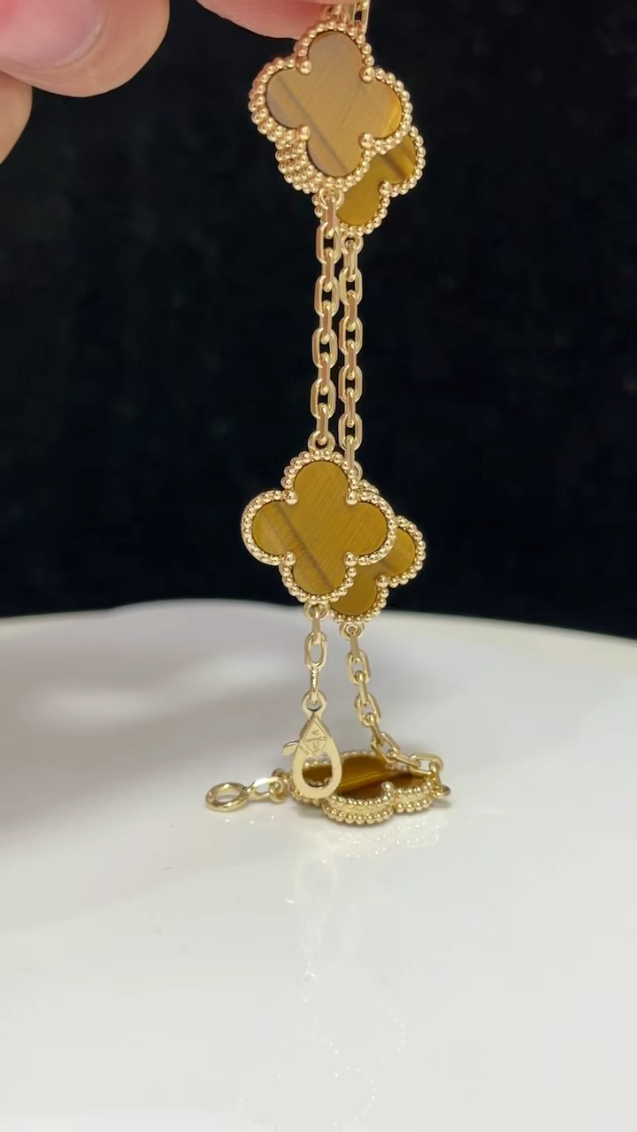 Four-leaf clover tiger's eye five-flower bracelet - Artisantouchss