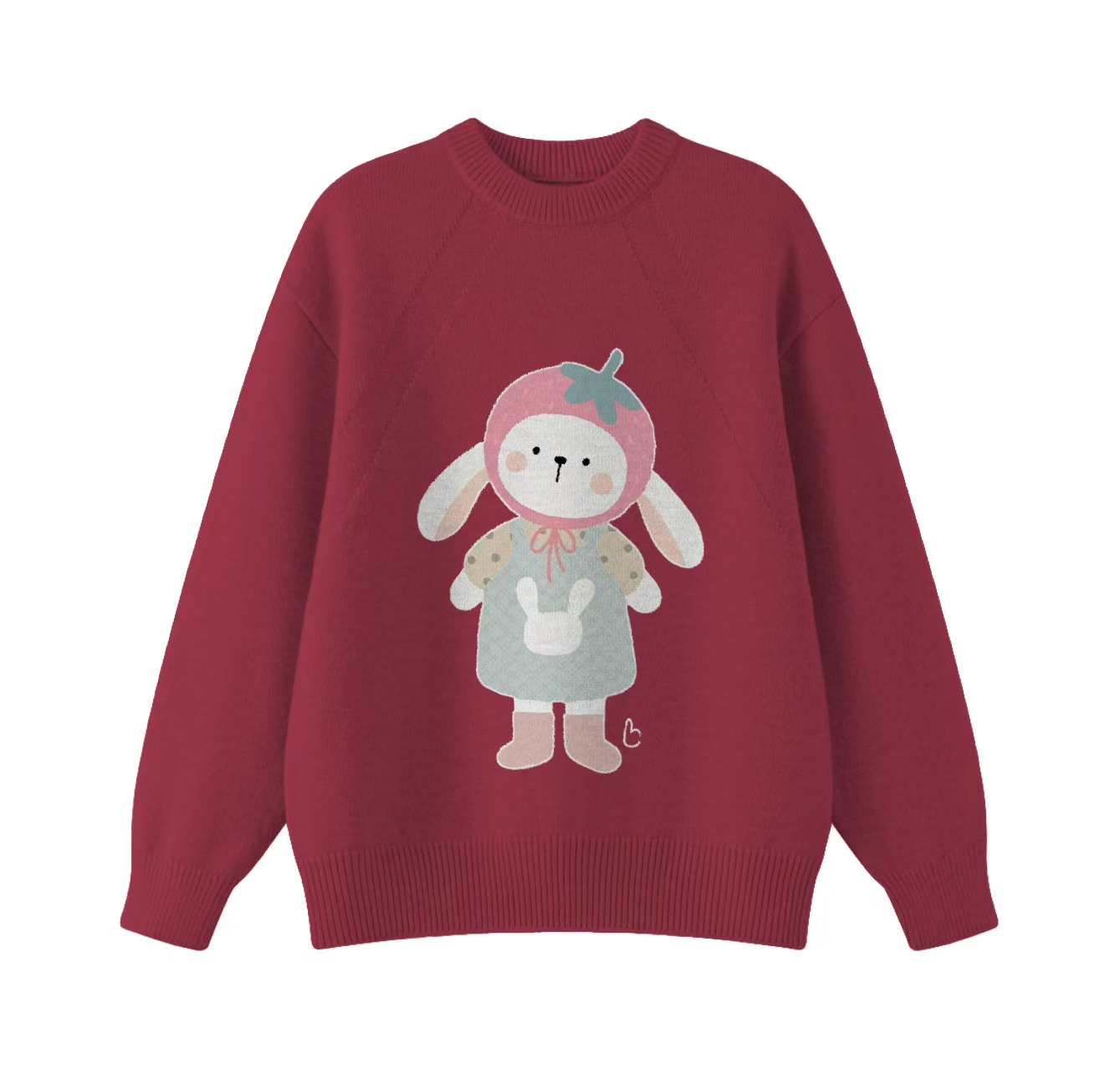 This adorable knit sweater, adorned with a hooded bunny pattern and featuring a crew neck pullover style, is an ideal choice for winter wear.