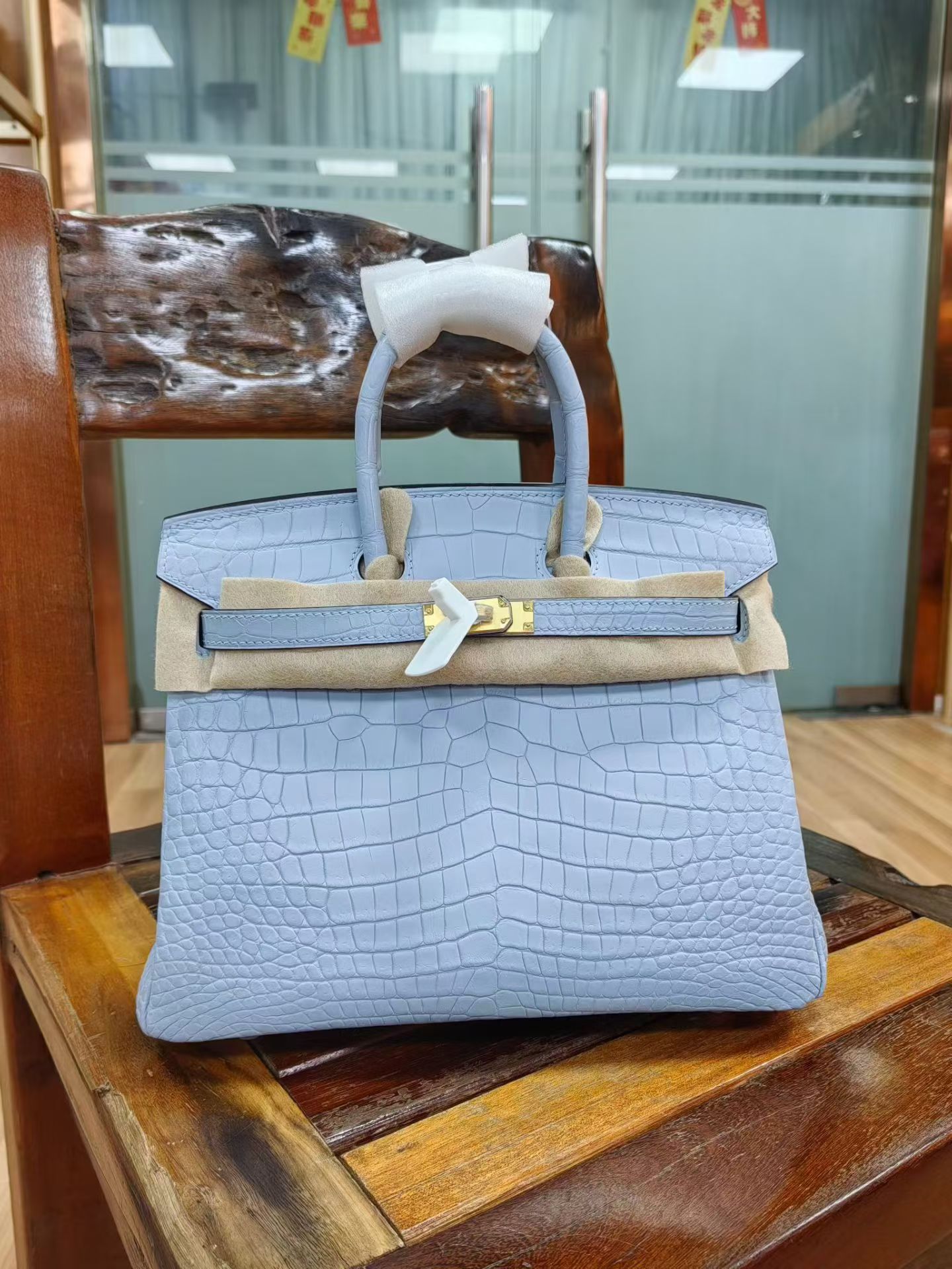 Birkin 25-30 Candy Blue Gold Hardware Matte Crocodile Leather Customization - Artisantouchss