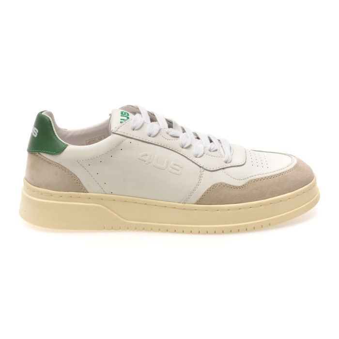 Pantofi sport 4US albi, ARON 100, din piele naturala