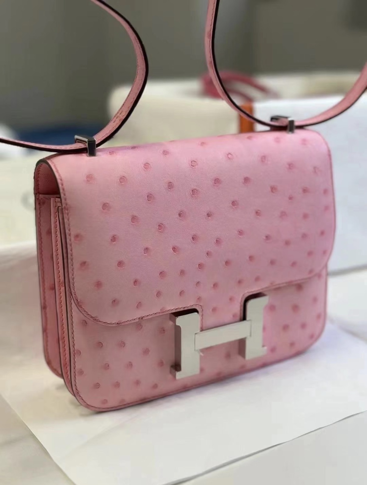 CONSTANCE 19 Bubblegum Pink Ostrich Leather Custom - Artisantouchss