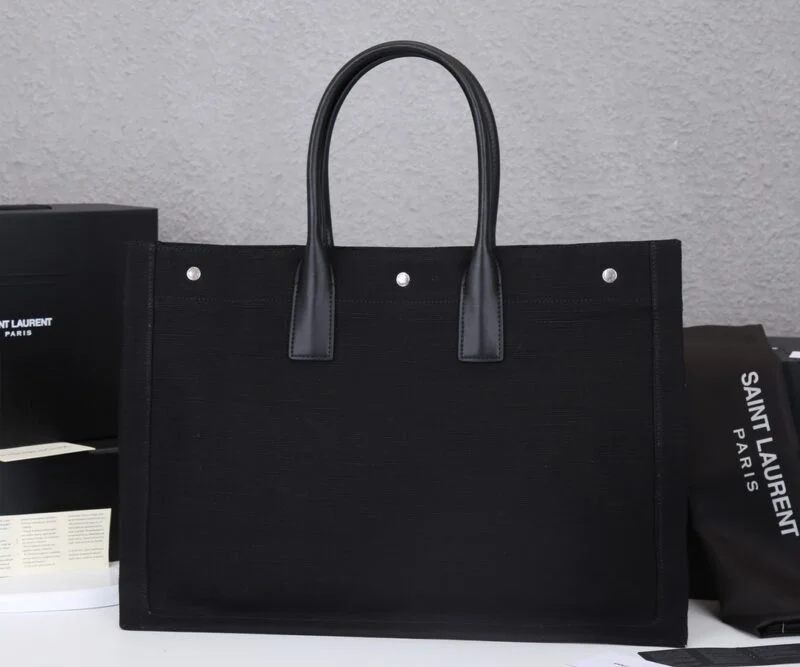 Ysl Rive Gauche Tote Bag In Linen And Leather