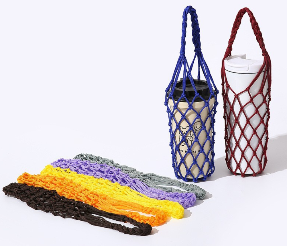 Milk tea and coffee cup sleeves, heat-insulating woven mesh sleeves, glass cup and water cup protective sleeves, portable hand-held water cup mesh bags.