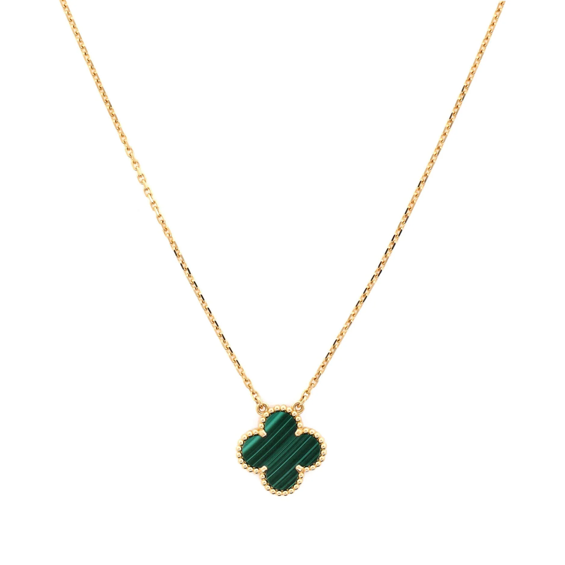 Vintage Alhambra Pendant Necklace 18K Yellow Gold and Malachite