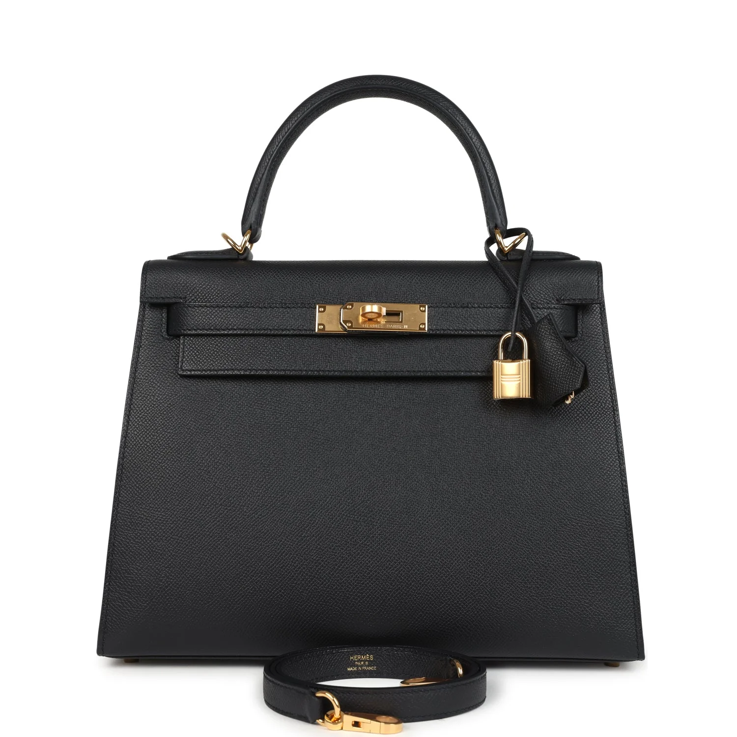 Hermes Kelly Sellier 28 Black Epsom Gold Hardware