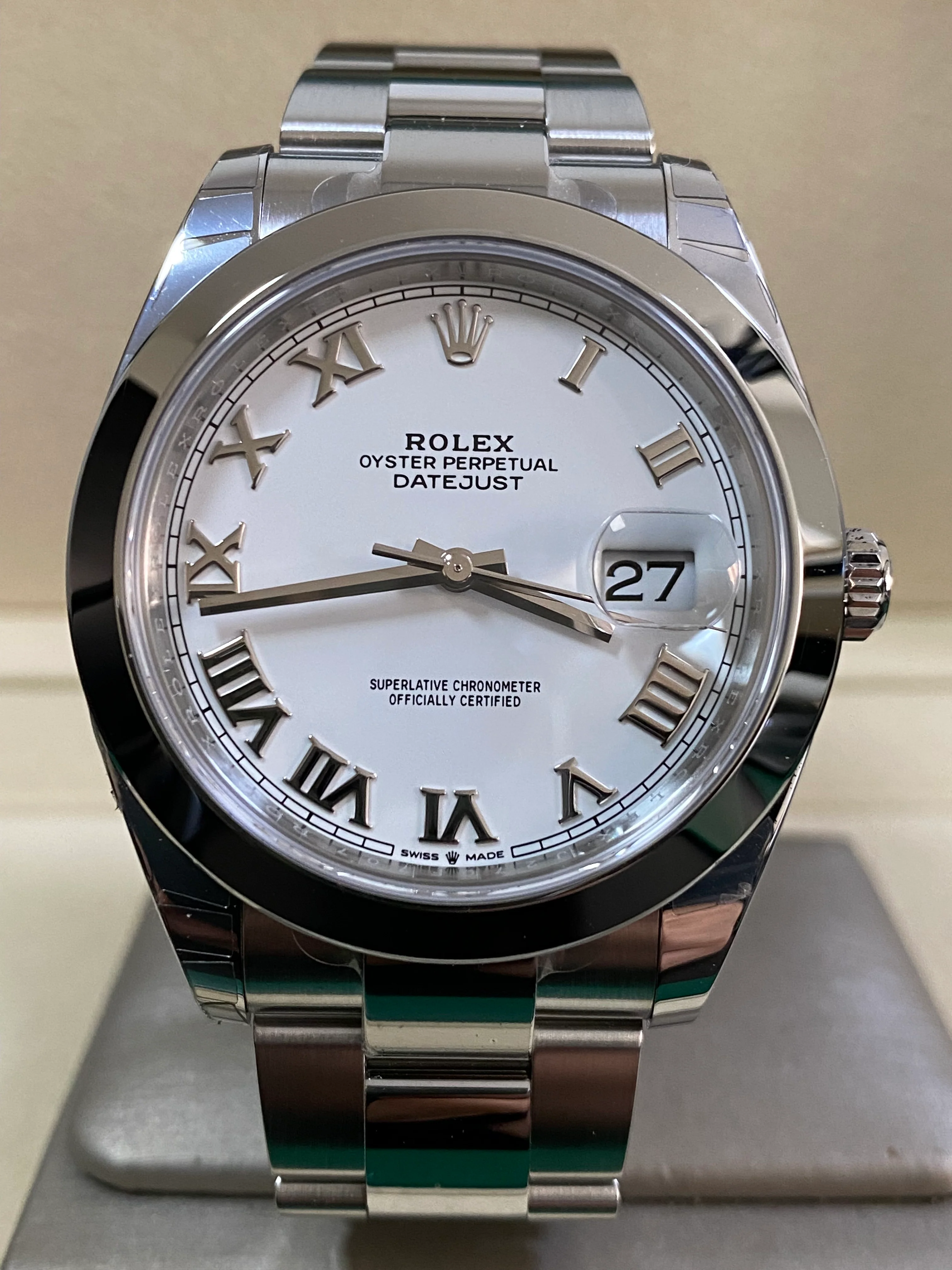Rolex Steel Datejust 41 - 2023 - Smooth Bezel - White Roman Dial - Oyster Bracelet - 126300 FULL STICKERS
