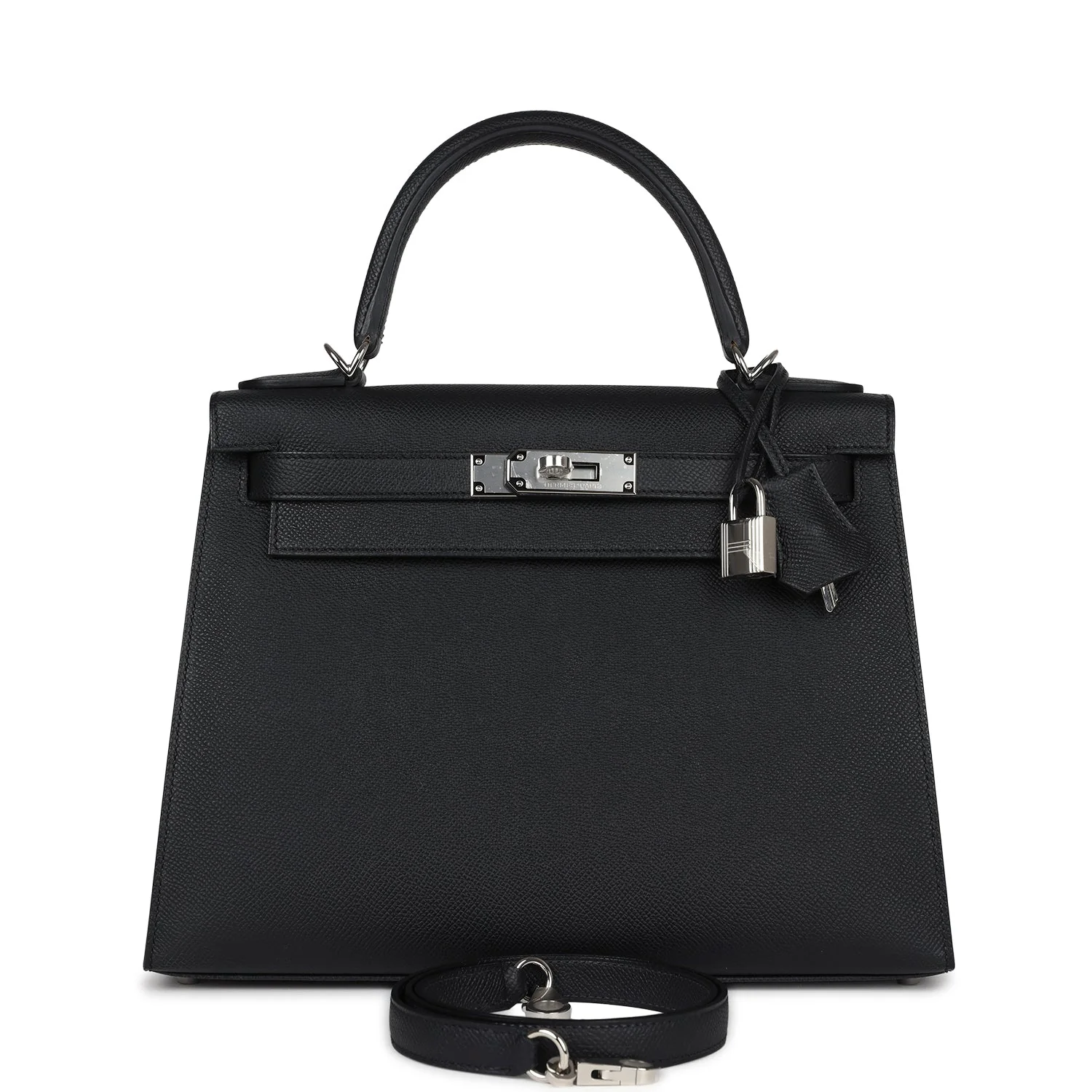 Hermes Kelly Sellier 28 Black Epsom Palladium Hardware