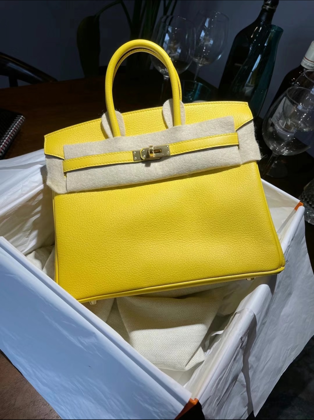 Hermès Bikrin 25-35 Naples Yellow Gold Buckle Customization