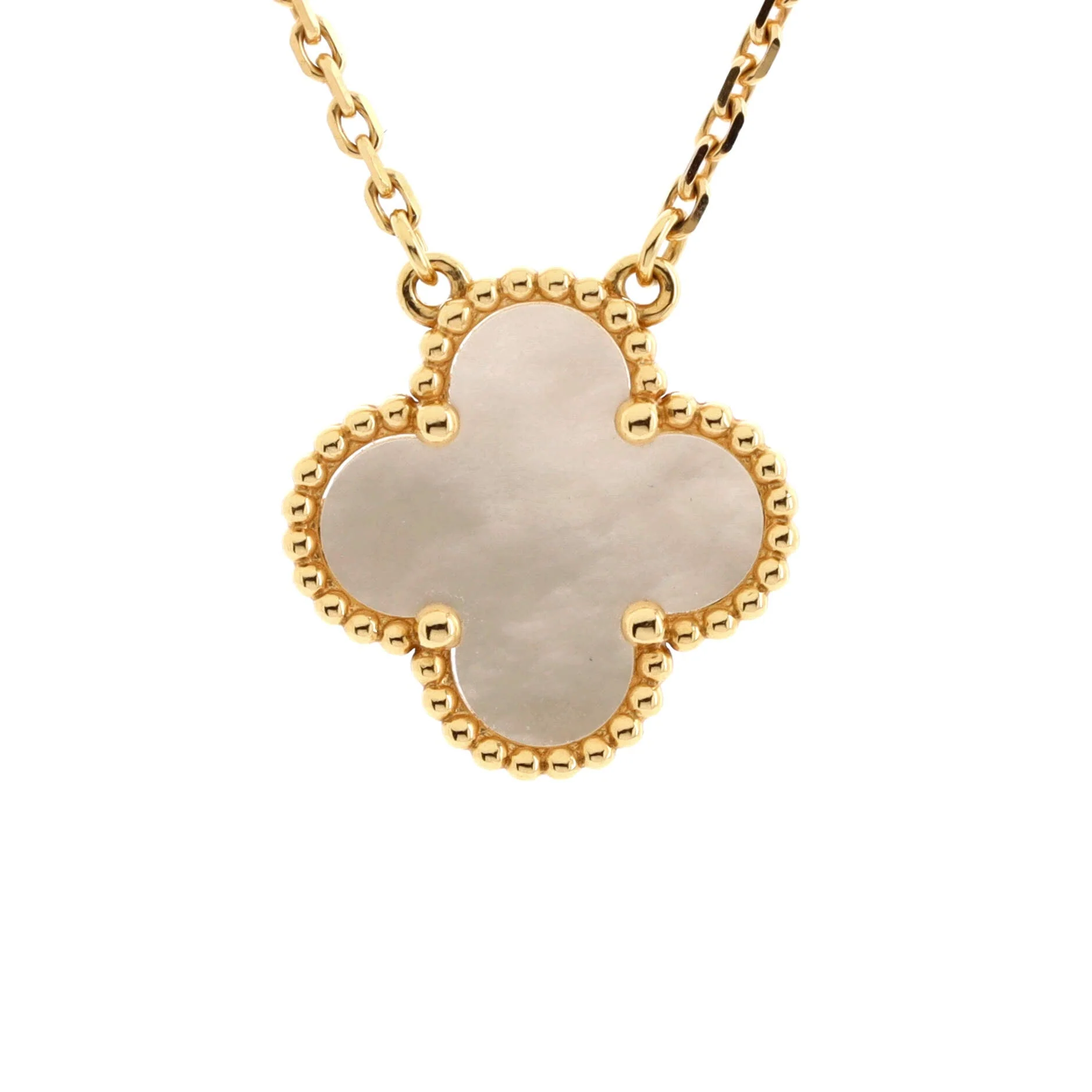 Vintage Alhambra Pendant Necklace 18K Yellow Gold and Mother of Pearl