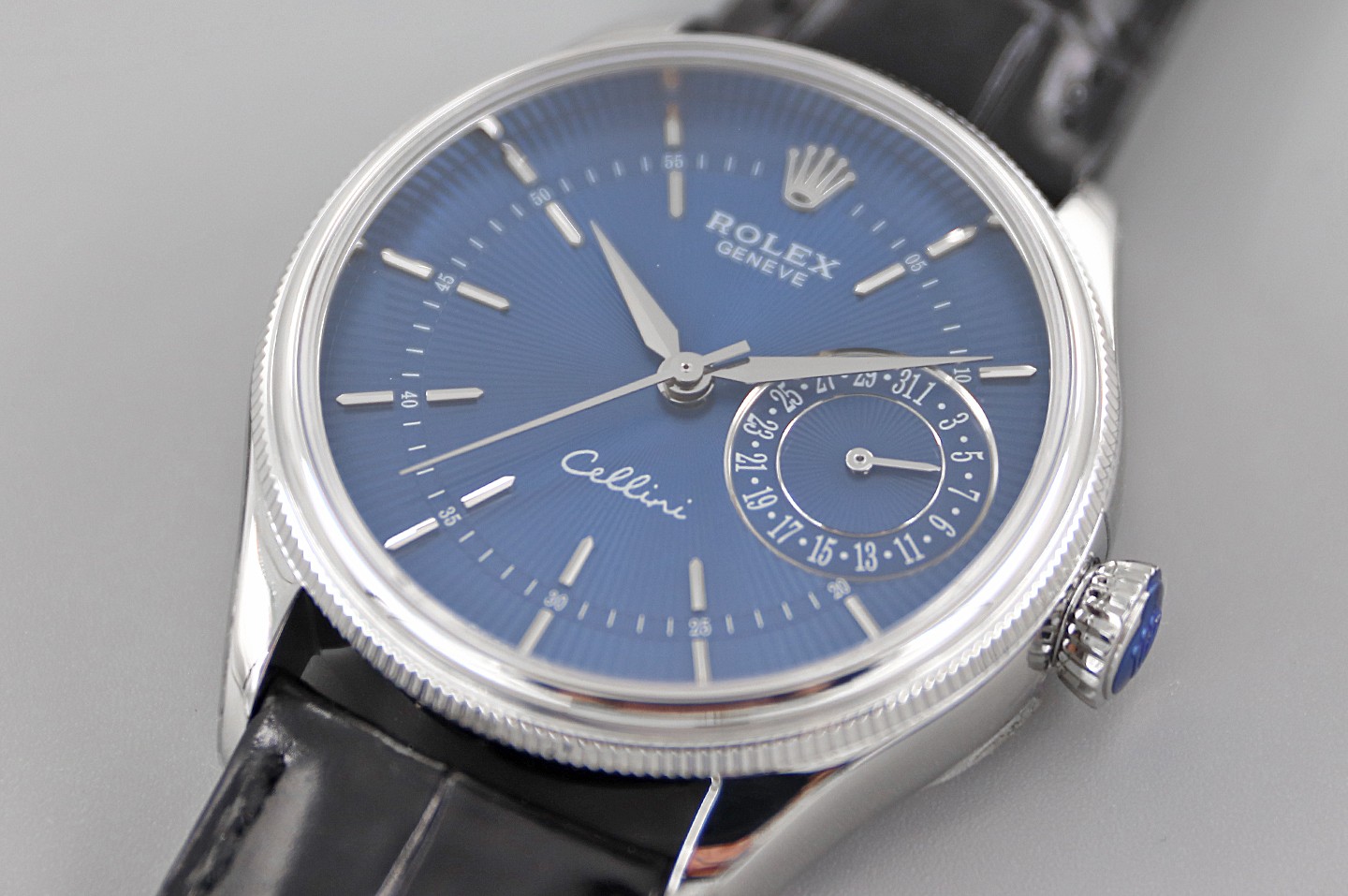 Rolex Cellini Date 50519 Blue Dial Blue Leather Strap 39MM Mens Replica Watch