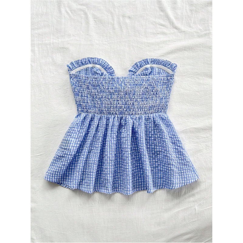 AURETOP Women's Frill Trim Tie Front Tube Top