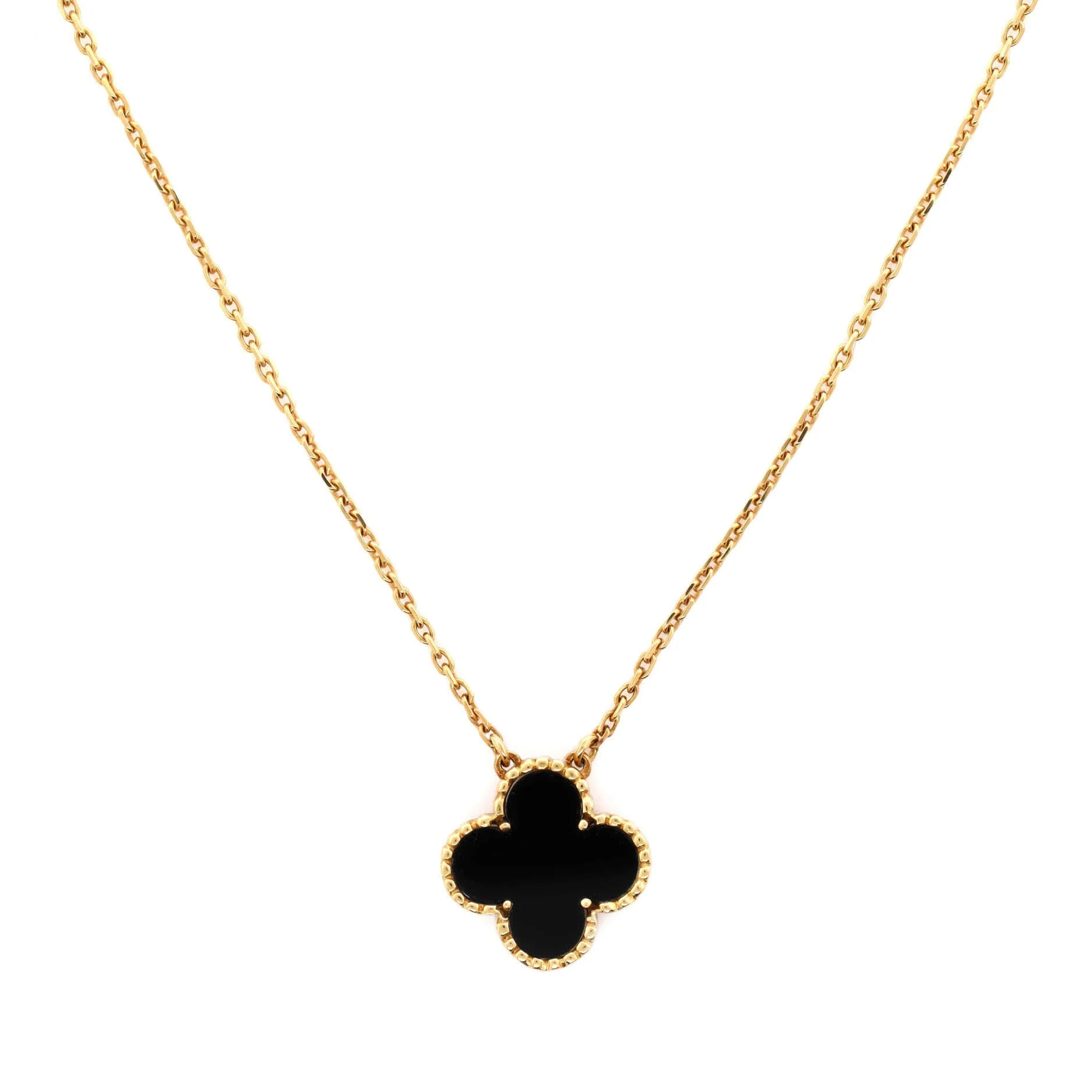 Vintage Alhambra Pendant Necklace 18K Yellow Gold and Onyx