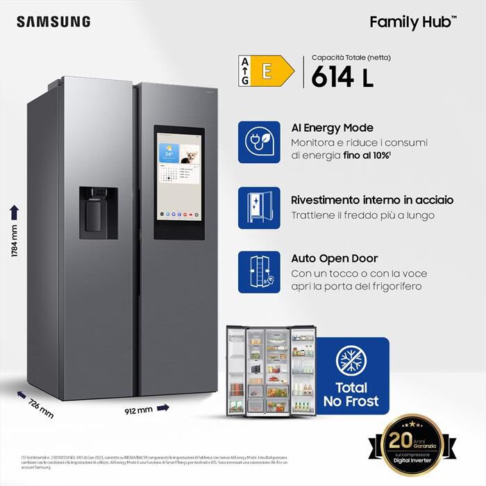 SAMSUNG - Frigorifero side by side RS90F66BETEF Classe E-Inox Spazzolato